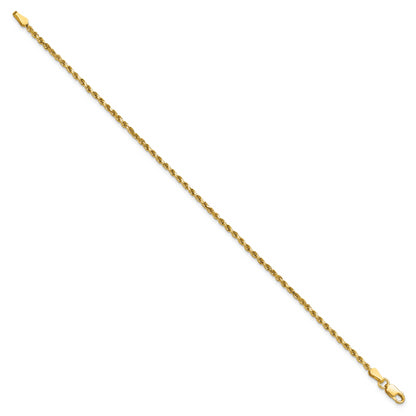 14K Yellow Gold 7 inch 2mm Semi Solid Diamond-cut Rope with Lobster Clasp Chain Bracelet