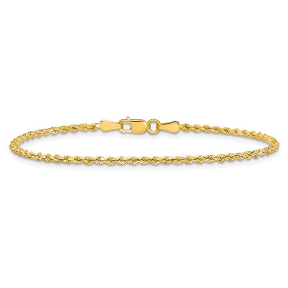 14K Yellow Gold 7 inch 2mm Semi Solid Diamond-cut Rope with Lobster Clasp Chain Bracelet