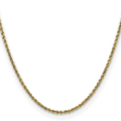 14K Yellow Gold 22 Inch 2.25mm Semi Solid Diamond-Cut Rope With Lobster Clasp Chain Necklace