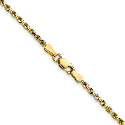 14K Yellow Gold 20 Inch 2.25mm Semi Solid Diamond-Cut Rope With Lobster Clasp Chain Necklace
