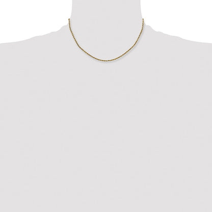14K Yellow Gold 16 Inch 2.25mm Semi Solid Diamond-Cut Rope With Lobster Clasp Chain Necklace