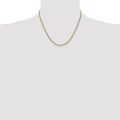 14K Yellow Gold 18 Inch 2.25mm Semi Solid Diamond-Cut Rope With Lobster Clasp Chain Necklace