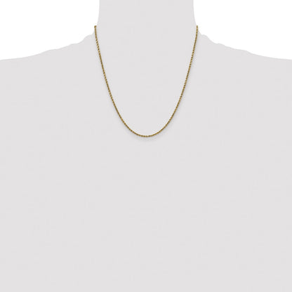 14K Yellow Gold 20 Inch 2.25mm Semi Solid Diamond-Cut Rope With Lobster Clasp Chain Necklace