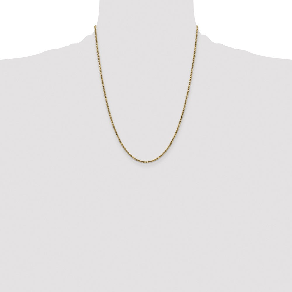 14K Yellow Gold 22 Inch 2.25mm Semi Solid Diamond-Cut Rope With Lobster Clasp Chain Necklace