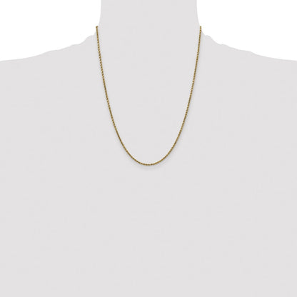 14K Yellow Gold 22 Inch 2.25mm Semi Solid Diamond-Cut Rope With Lobster Clasp Chain Necklace