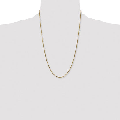 14K Yellow Gold 24 Inch 2.25mm Semi Solid Diamond-Cut Rope With Lobster Clasp Chain Necklace