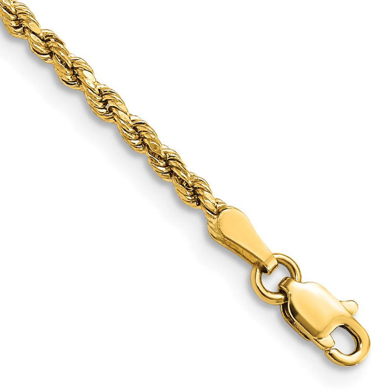 14k Yellow Gold 2.25mm Semi Solid Diamond-cut Rope with Lobster Clasp Chain Bracelet
