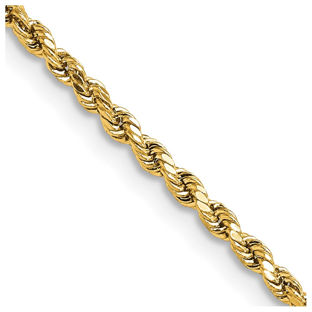 14K Yellow Gold 16 Inch 2.25mm Semi Solid Diamond-Cut Rope With Lobster Clasp Chain Necklace
