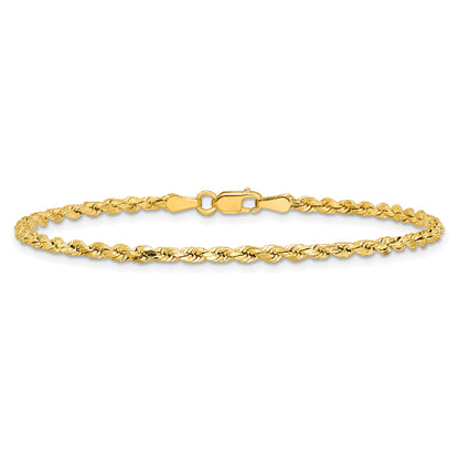 14K Yellow Gold 7 inch 2.5mm Semi Solid Diamond-cut Rope with Lobster Clasp Chain Bracelet