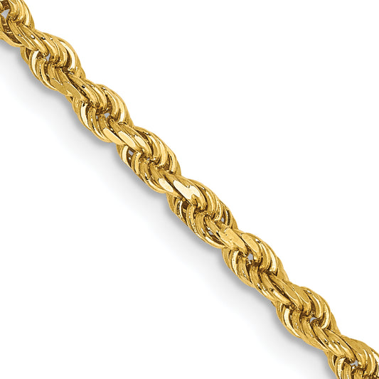 14K Yellow Gold 20 inch 2.5mm Semi Solid Diamond-cut Rope with Lobster Clasp Chain Necklace