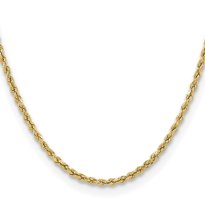 14K Yellow Gold 3mm Semi Solid Diamond-Cut Rope With Lobster Clasp Chain Necklace