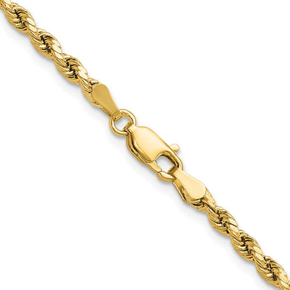 14K Yellow Gold 3mm Semi Solid Diamond-Cut Rope With Lobster Clasp Chain Necklace