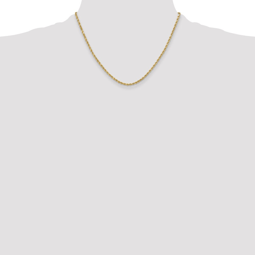 14K Yellow Gold 3mm Semi Solid Diamond-Cut Rope With Lobster Clasp Chain Necklace
