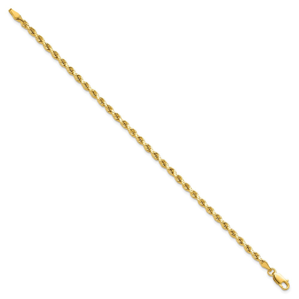 14k Yellow Gold 3mm Semi Solid Diamond-cut Rope with Lobster Clasp Chain Bracelet