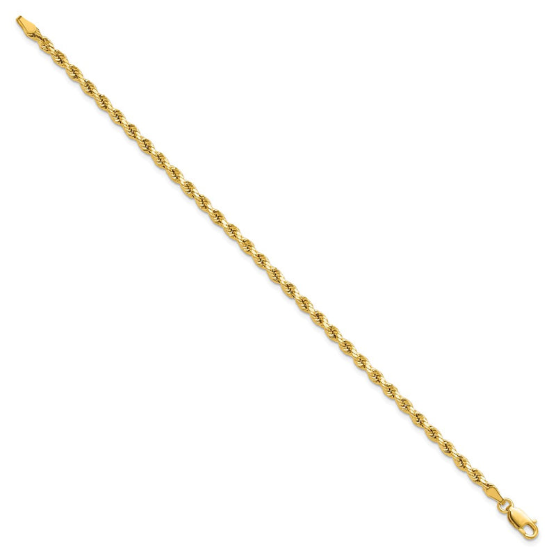 14k Yellow Gold 3mm Semi Solid Diamond-cut Rope with Lobster Clasp Chain Bracelet