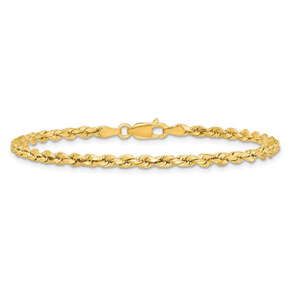 14k Yellow Gold 3mm Semi Solid Diamond-cut Rope with Lobster Clasp Chain Bracelet