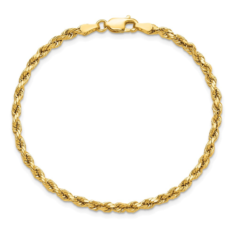 14k Yellow Gold 3mm Semi Solid Diamond-cut Rope with Lobster Clasp Chain Bracelet