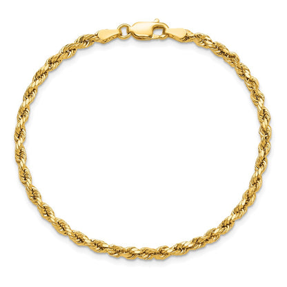 14k Yellow Gold 3mm Semi Solid Diamond-cut Rope with Lobster Clasp Chain Bracelet