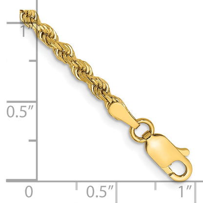 14k Yellow Gold 3mm Semi Solid Diamond-cut Rope with Lobster Clasp Chain Bracelet