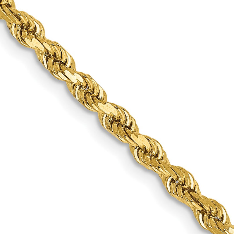14K Yellow Gold 3mm Semi Solid Diamond-Cut Rope With Lobster Clasp Chain Necklace