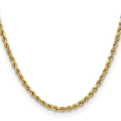 14K Yellow Gold 16 Inch 3.5mm Semi Solid Diamond-Cut Rope With Lobster Clasp Chain Necklace