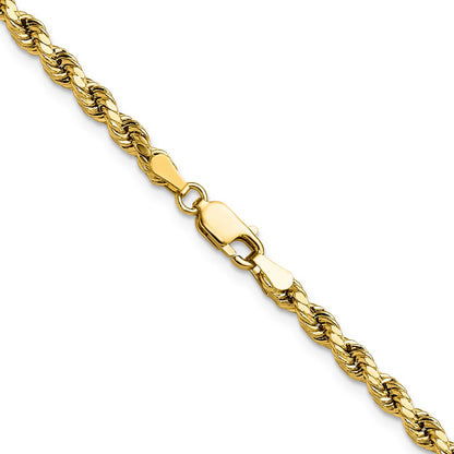 14K Yellow Gold 24 Inch 3.5mm Semi Solid Diamond-Cut Rope With Lobster Clasp Chain Necklace