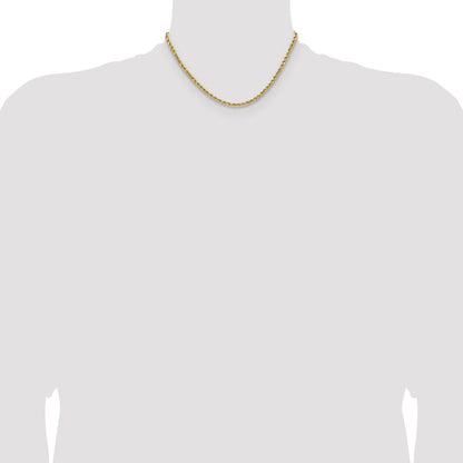 14K Yellow Gold 16 Inch 3.5mm Semi Solid Diamond-Cut Rope With Lobster Clasp Chain Necklace
