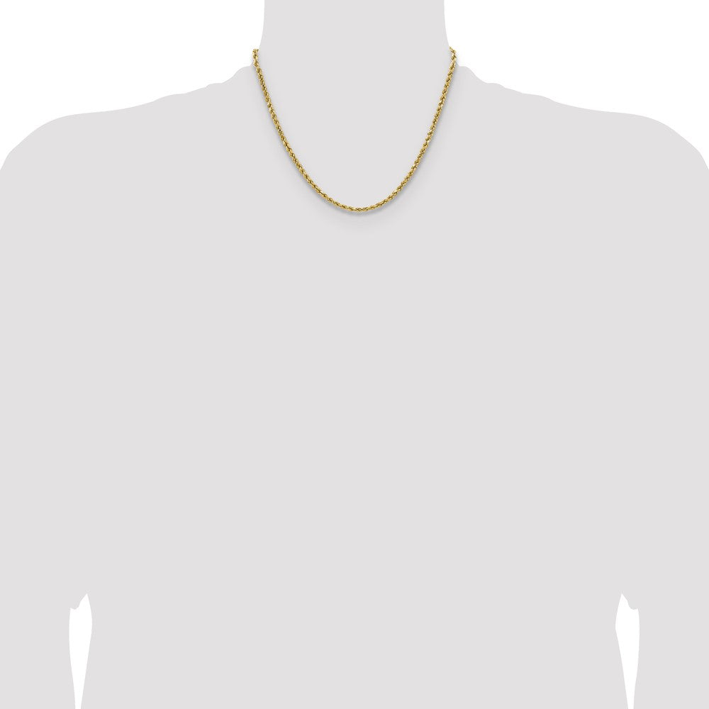 14K Yellow Gold 18 Inch 3.5mm Semi Solid Diamond-Cut Rope With Lobster Clasp Chain Necklace