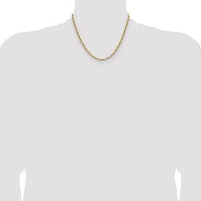 14K Yellow Gold 18 Inch 3.5mm Semi Solid Diamond-Cut Rope With Lobster Clasp Chain Necklace