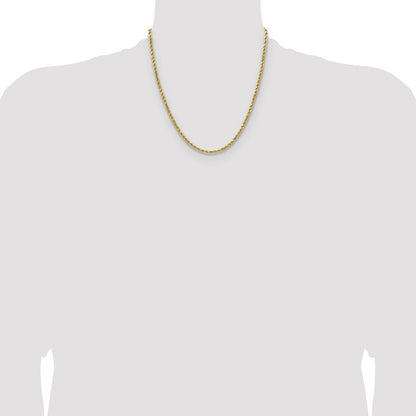 14K Yellow Gold 20 Inch 3.5mm Semi Solid Diamond-Cut Rope With Lobster Clasp Chain Necklace