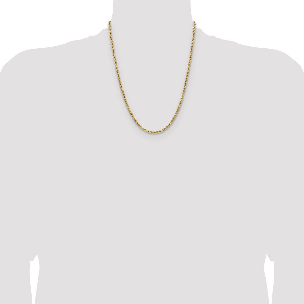 14K Yellow Gold 22 Inch 3.5mm Semi Solid Diamond-Cut Rope With Lobster Clasp Chain Necklace