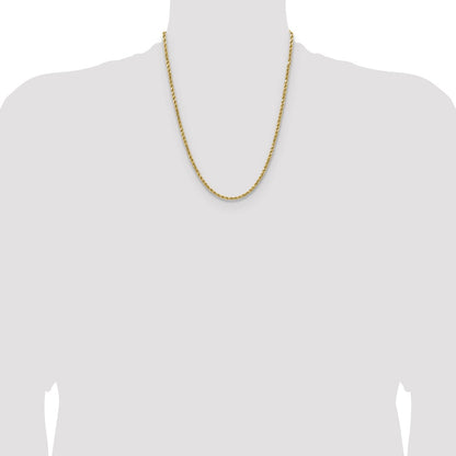 14K Yellow Gold 22 Inch 3.5mm Semi Solid Diamond-Cut Rope With Lobster Clasp Chain Necklace