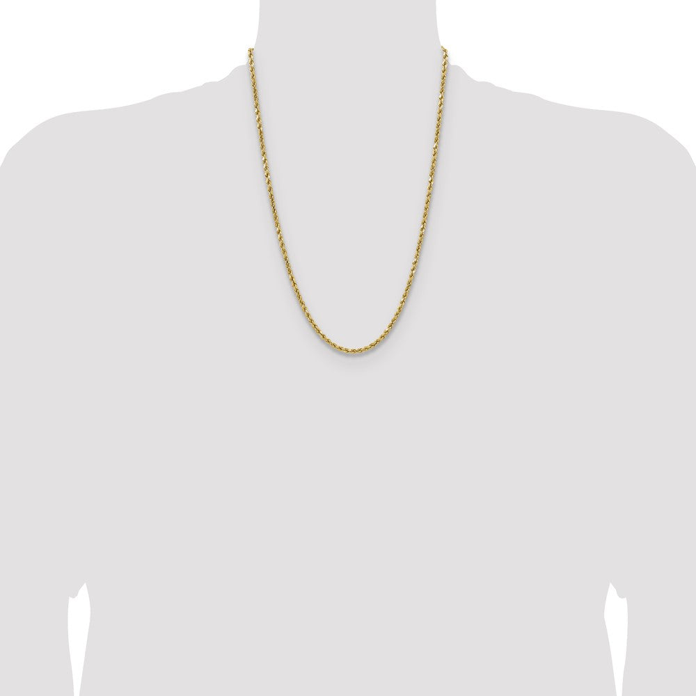 14K Yellow Gold 24 Inch 3.5mm Semi Solid Diamond-Cut Rope With Lobster Clasp Chain Necklace