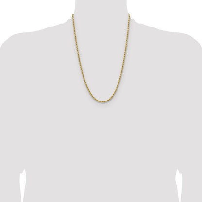 14K Yellow Gold 24 Inch 3.5mm Semi Solid Diamond-Cut Rope With Lobster Clasp Chain Necklace