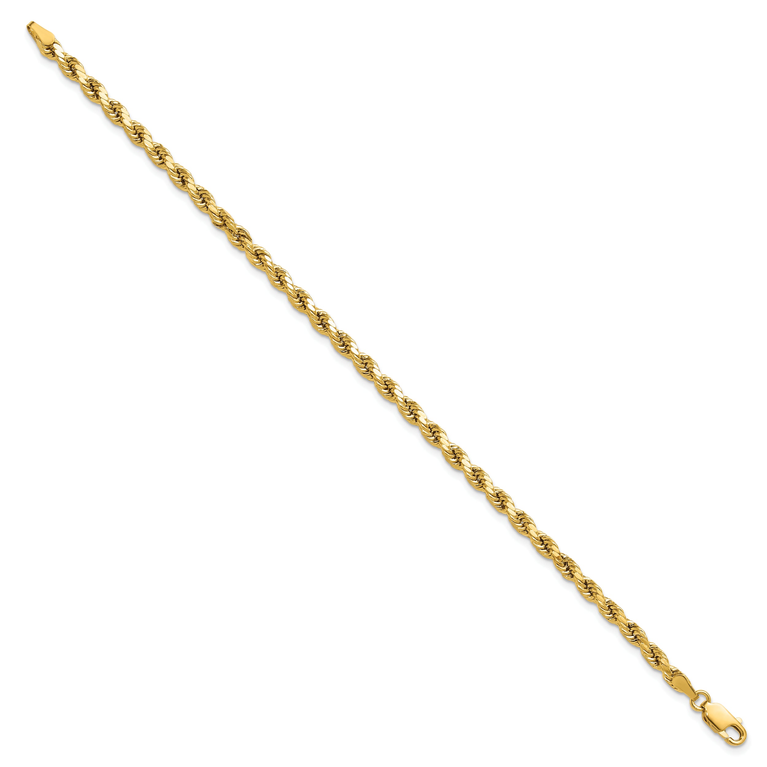 14k Yellow Gold 7 inch 3.5mm Semi Solid Diamond-cut Rope with Lobster Clasp Chain