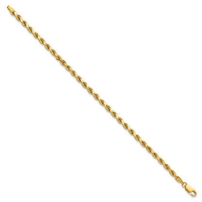 14k Yellow Gold 7 inch 3.5mm Semi Solid Diamond-cut Rope with Lobster Clasp Chain