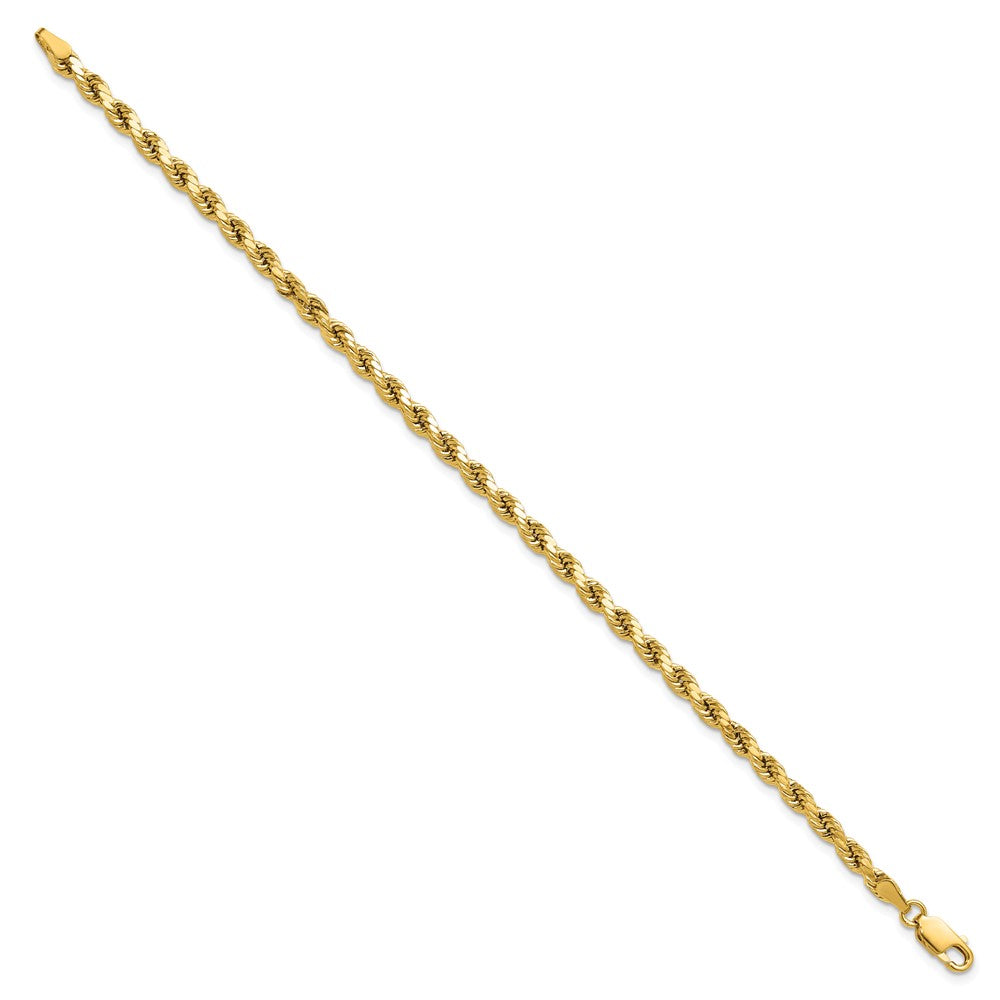 14k Yellow Gold 3.5mm Semi Solid Diamond-cut Rope with Lobster Clasp Chain Bracelet