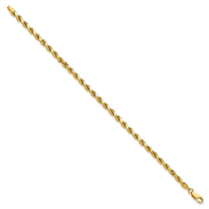 14k Yellow Gold 3.5mm Semi Solid Diamond-cut Rope with Lobster Clasp Chain Bracelet