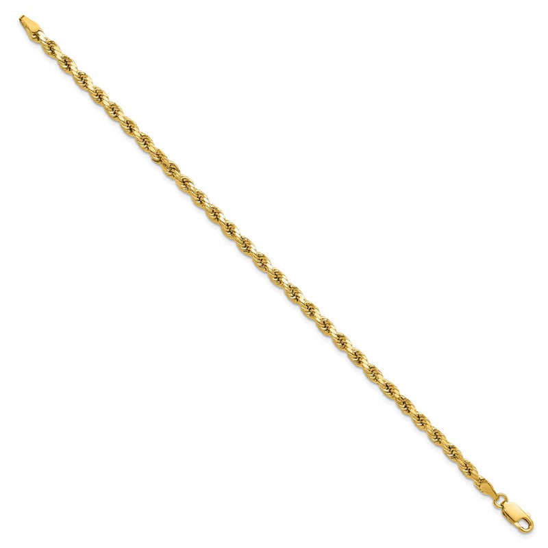 14k Yellow Gold 3.5mm Semi Solid Diamond-cut Rope with Lobster Clasp Chain Bracelet