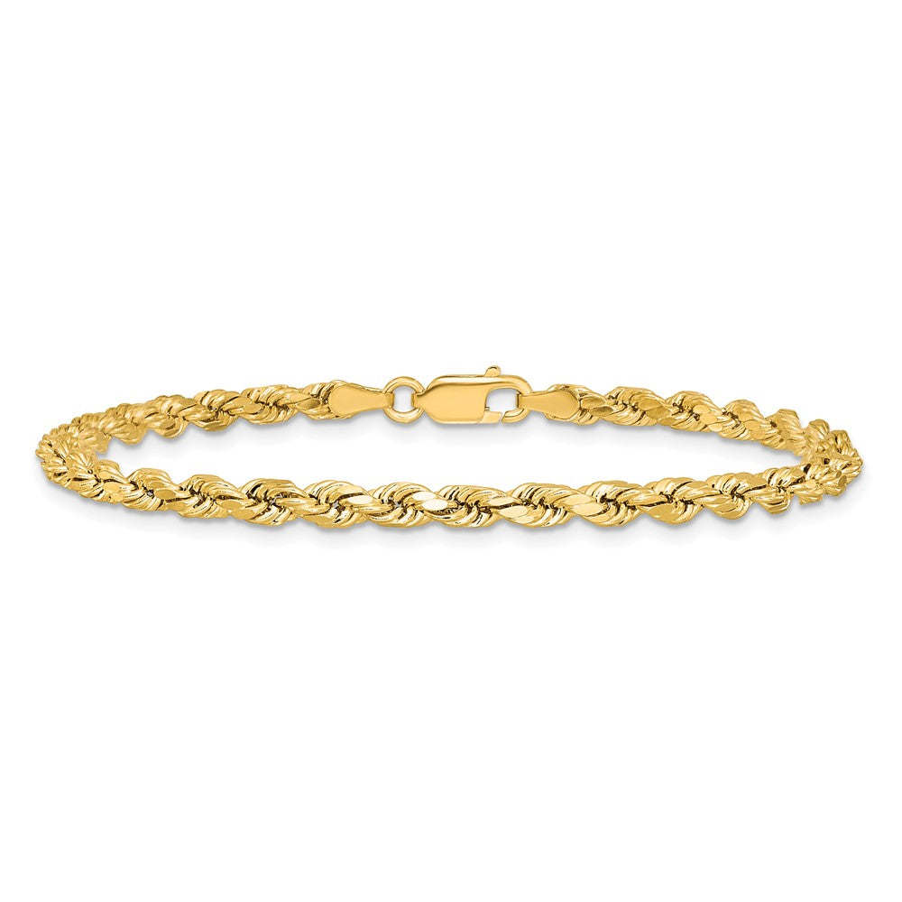14k Yellow Gold 3.5mm Semi Solid Diamond-cut Rope with Lobster Clasp Chain Bracelet
