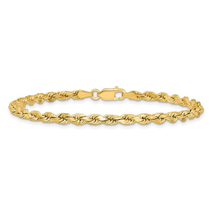 14k Yellow Gold 3.5mm Semi Solid Diamond-cut Rope with Lobster Clasp Chain Bracelet