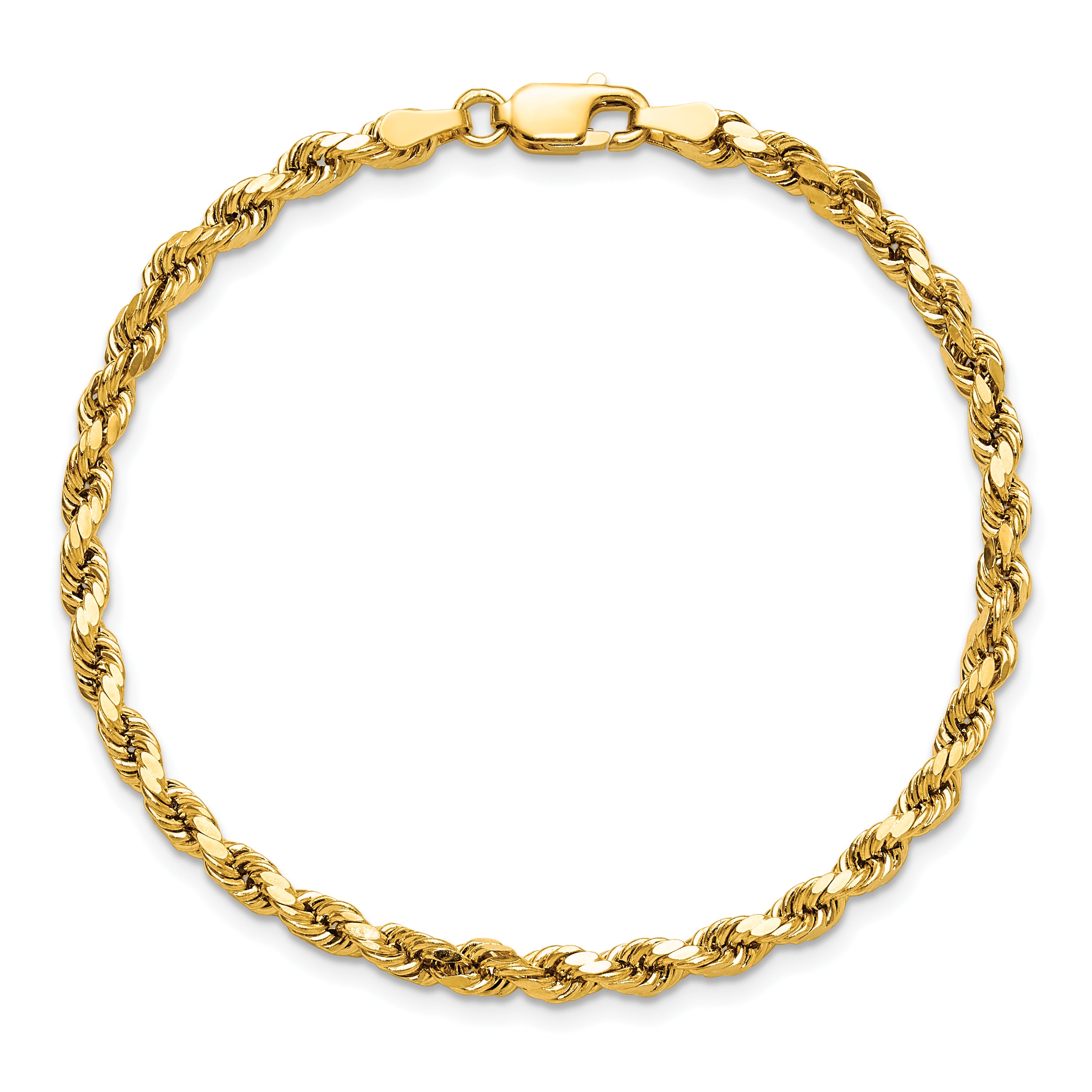 14k Yellow Gold 7 inch 3.5mm Semi Solid Diamond-cut Rope with Lobster Clasp Chain