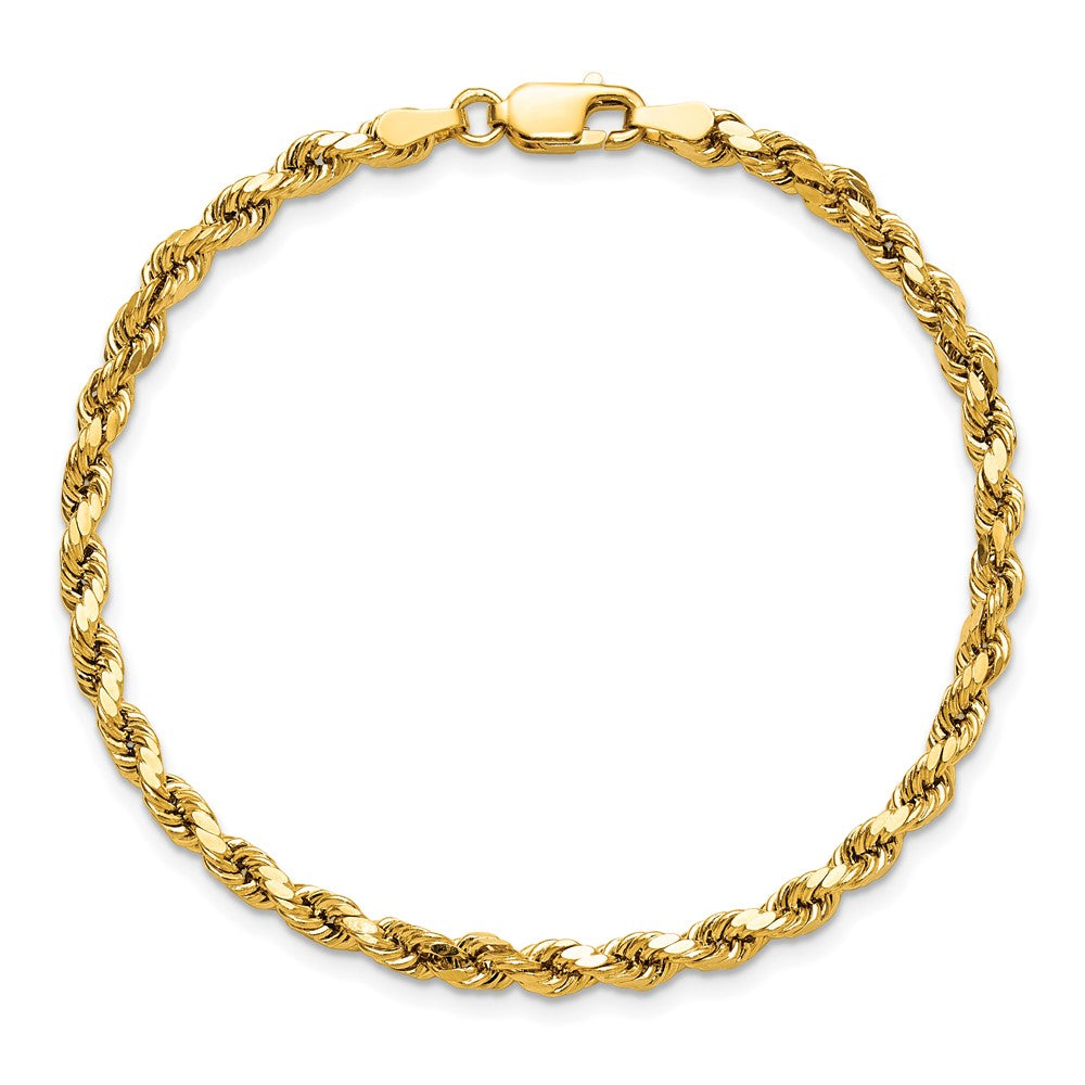 14k Yellow Gold 3.5mm Semi Solid Diamond-cut Rope with Lobster Clasp Chain Bracelet