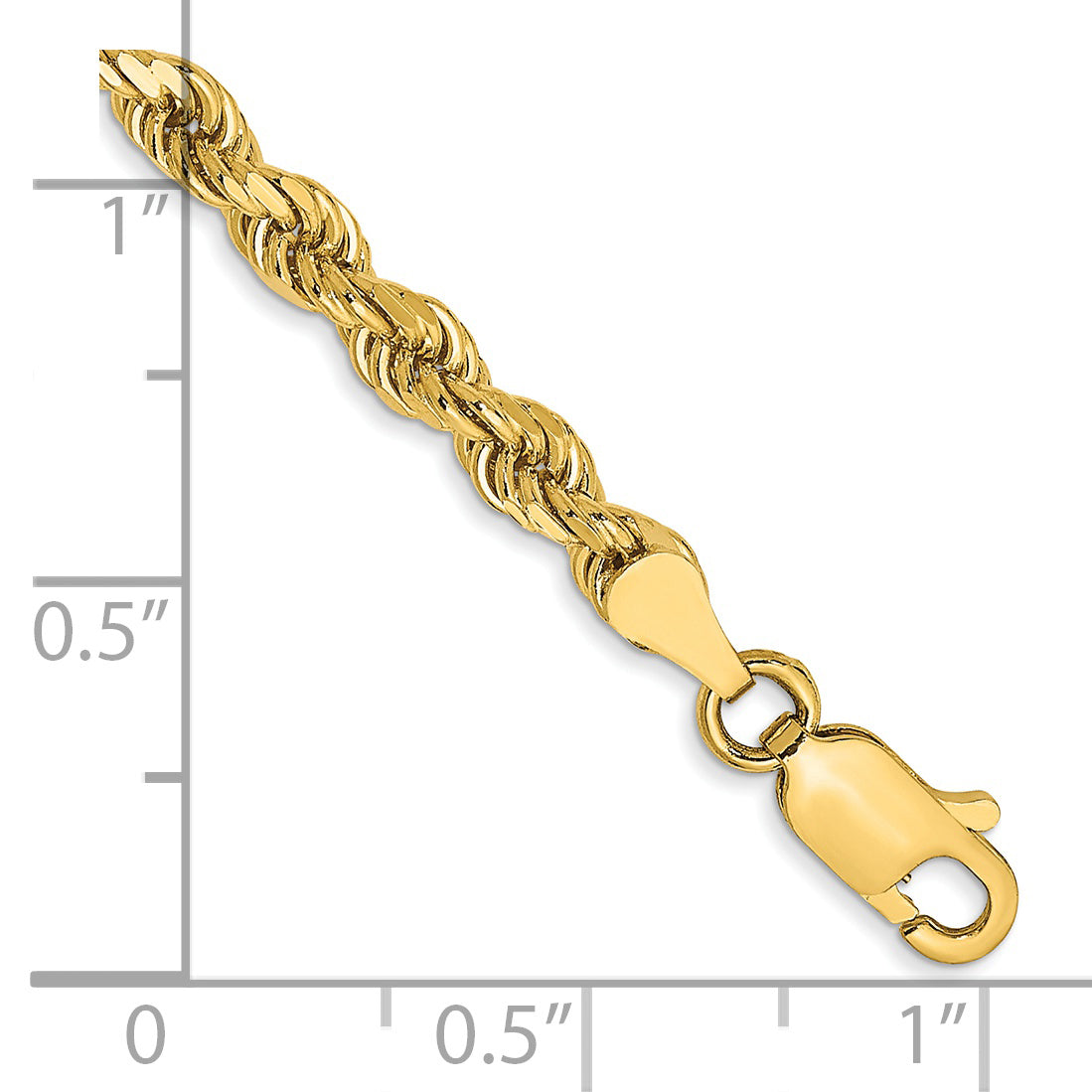 14k Yellow Gold 7 inch 3.5mm Semi Solid Diamond-cut Rope with Lobster Clasp Chain