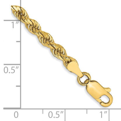 14k Yellow Gold 3.5mm Semi Solid Diamond-cut Rope with Lobster Clasp Chain Bracelet
