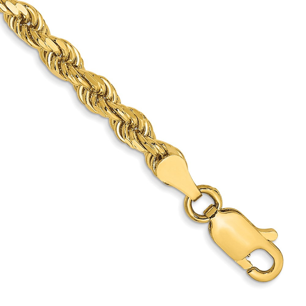 14k Yellow Gold 3.5mm Semi Solid Diamond-cut Rope with Lobster Clasp Chain Bracelet