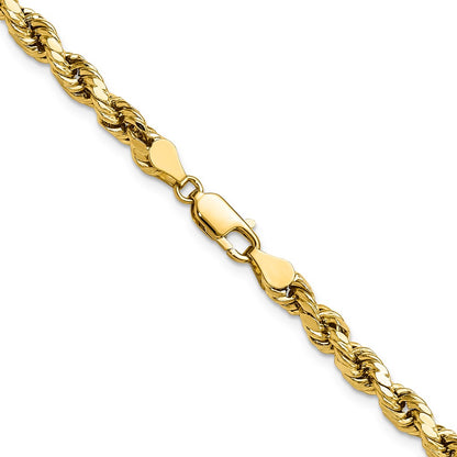 14K Yellow Gold 20 Inch 4.9mm Semi Solid Diamond-Cut Rope With Lobster Clasp Chain Necklace