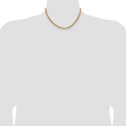 14K Yellow Gold 16 Inch 4.9mm Semi Solid Diamond-Cut Rope With Lobster Clasp Chain Necklace