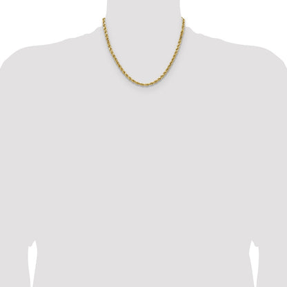 14K Yellow Gold 18 Inch 4.9mm Semi Solid Diamond-Cut Rope With Lobster Clasp Chain Necklace