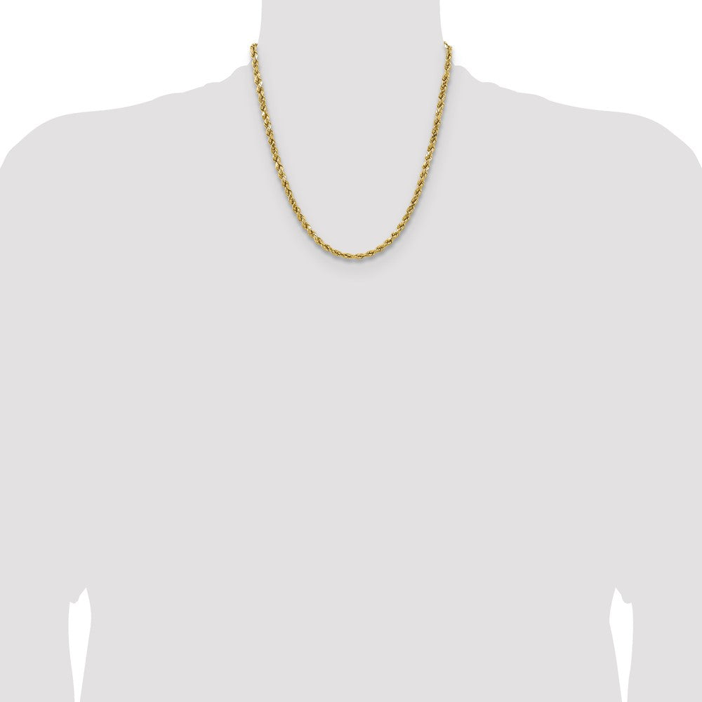 14K Yellow Gold 20 Inch 4.9mm Semi Solid Diamond-Cut Rope With Lobster Clasp Chain Necklace